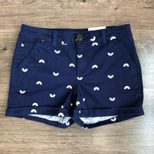 NWT rainbow navy low rise cuffed hem midi shorts.